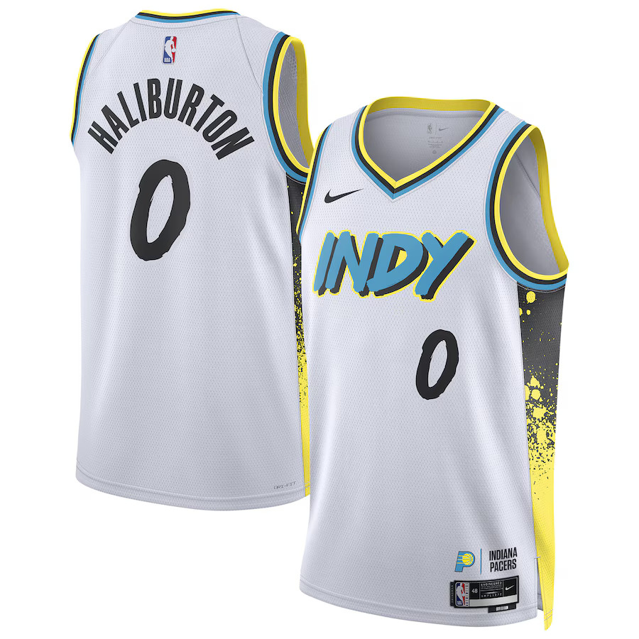 Men Indiana Pacers 0 Tyrese Haliburton Nike White City Edition 2024-25 Swingman Player NBA Jersey